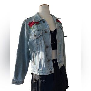 Embroidered Golden Rose Denim Jacket